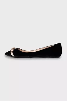Velour ballet flats with bow