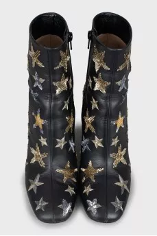 Leather ankle boots decorated with sequins