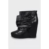 Leather Wedge Drape Ankle Boots