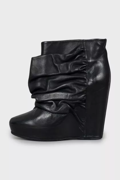 Leather Wedge Drape Ankle Boots