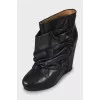 Leather Wedge Drape Ankle Boots