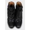 Leather Wedge Drape Ankle Boots