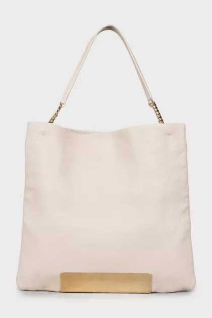 Leather shopper with metal base