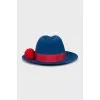 Blue hat with removable decoration