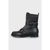 Leather boots with golden studs