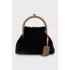 Velour mini bag with gold handles