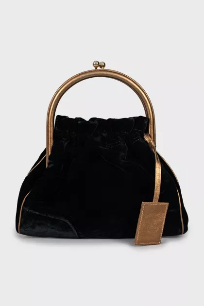 Velour mini bag with gold handles