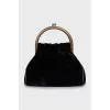 Velour mini bag with gold handles