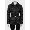 Black quilted down jacket with belt