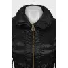Black quilted down jacket with belt
