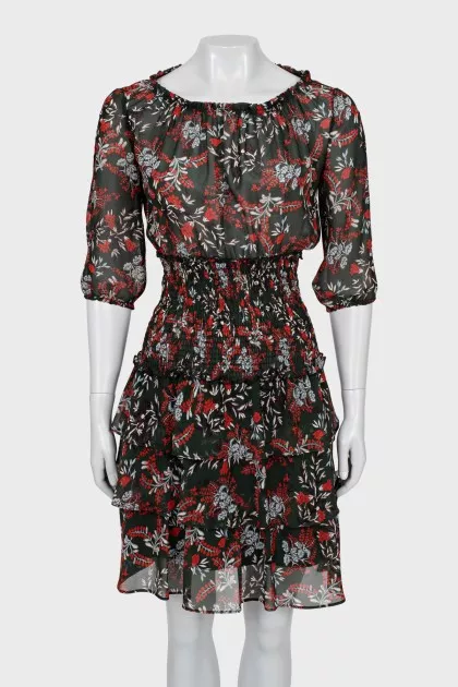 Floral print dress with accent waist