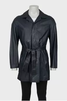 Men's leather coat with belt