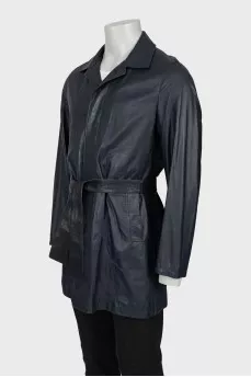 Men's leather coat with belt