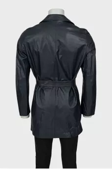 Men's leather coat with belt