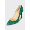 Suede shoes with golden rhinestones