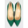 Suede shoes with golden rhinestones
