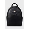 Leather backpack with brand logo
