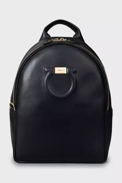 Leather backpack with brand logo