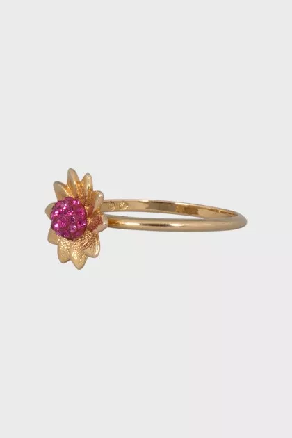 Gold ring with pink rhinestones