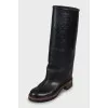 Leather boots with embossed print