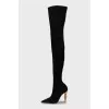 Suede over the knee boots with a figured heel