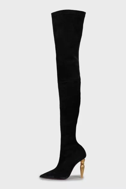 Suede over the knee boots with a figured heel