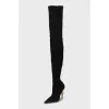 Suede over the knee boots with a figured heel