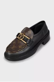 Leather loafers with canvas inserts