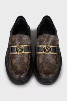 Leather loafers with canvas inserts