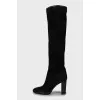Suede boots with stacked heels