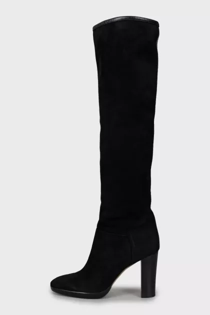 Suede boots with stacked heels
