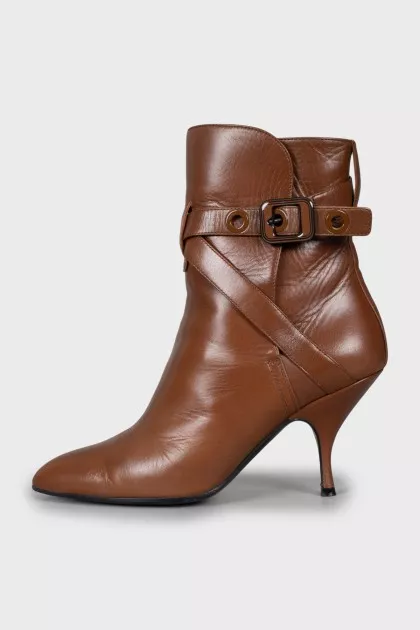 Brown ankle boots with leather straps