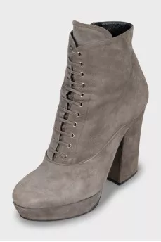 Grey suede lace up ankle boots