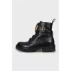 Leather boots with massive logo