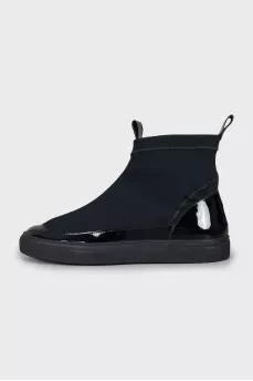Leather boots with textile upper