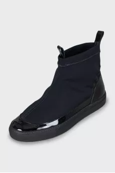 Leather boots with textile upper