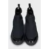Leather boots with textile upper