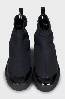 Leather boots with textile upper