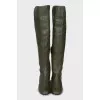 Green leather and suede over the knee boots