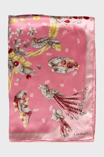 Pink printed silk scarf