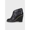 Leather ankle boots with high wedge heels