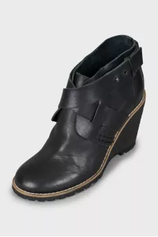 Leather ankle boots with high wedge heels