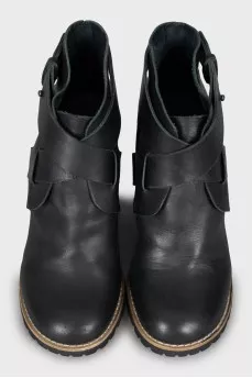 Leather ankle boots with high wedge heels