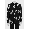 Black and white floral print blouse