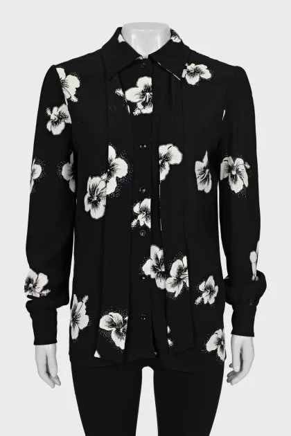 Black and white floral print blouse