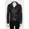Cropped leather jacket with perforation