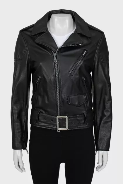 Cropped leather jacket with perforation