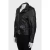 Cropped leather jacket with perforation