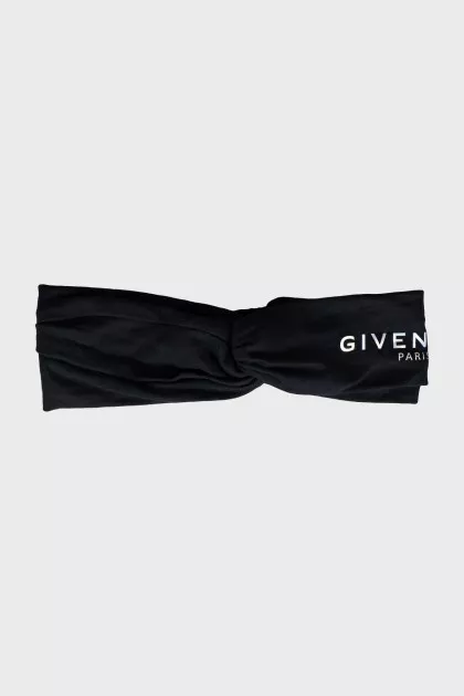 Headband with silver logo and tag