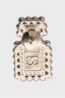 Bottle shaped brooch with logo